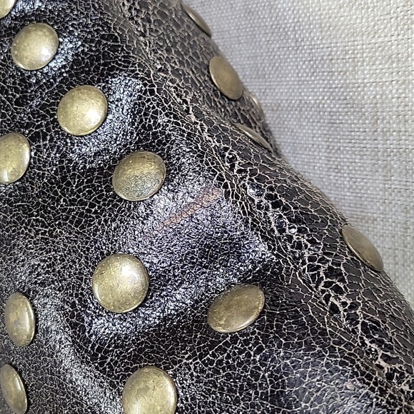 Bridget Shuster Brown Leather Brass Studded Crystal Crossbody Shoulder Bag Purse - Picture 10 of 13